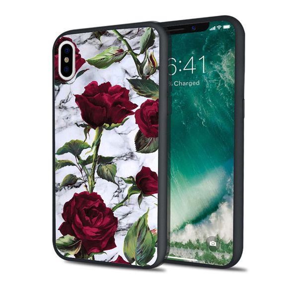 

fundas red roses marble phone case for iphone 11 pro xs max xr 8 7 6s plus 5s se 5 case black soft silicone cover.