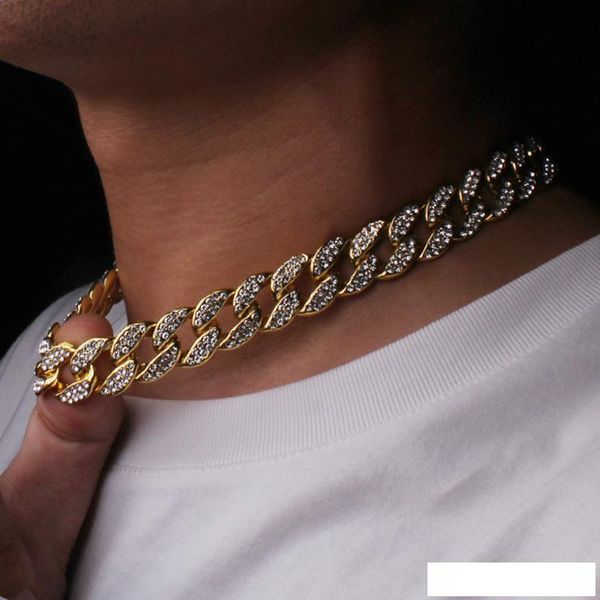 

hip hop bling chains jewelry men gold silver miami cuban link chain necklace diamond iced out chian necklaces