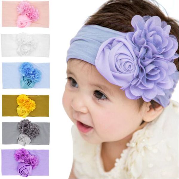 Simpatica fascia per capelli con fiore per neonato, copricapo floreale per bambina, accessori per capelli in nylon rosa per 6 colori diversi