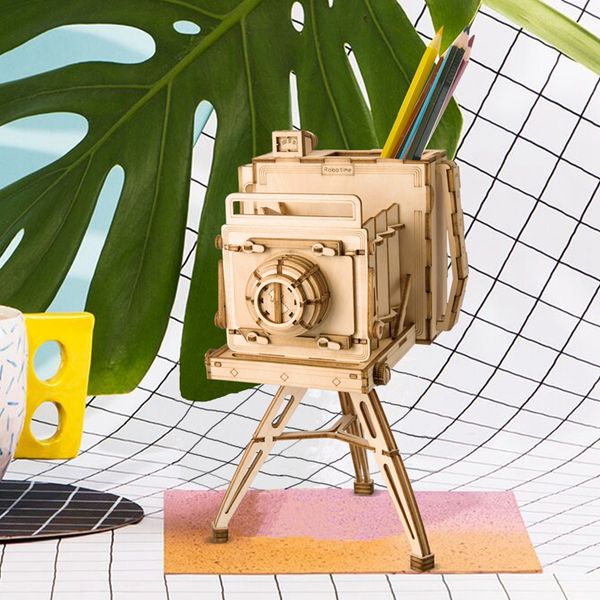 

wholesale diy 3d wooden vintage camera puzzle game penholder&gift for children kid friend model building kits popular toy tg403