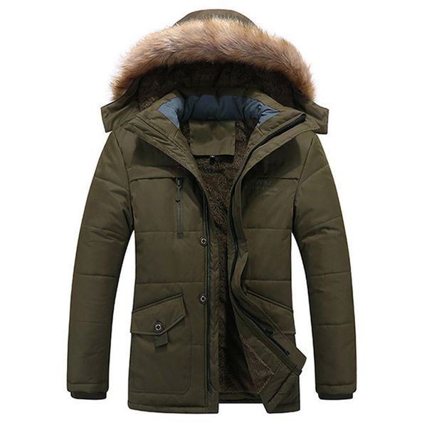 

2019 thick jacket men winter medium length zipper thickened hat removable cotton outwear coat man winter parkas, Black