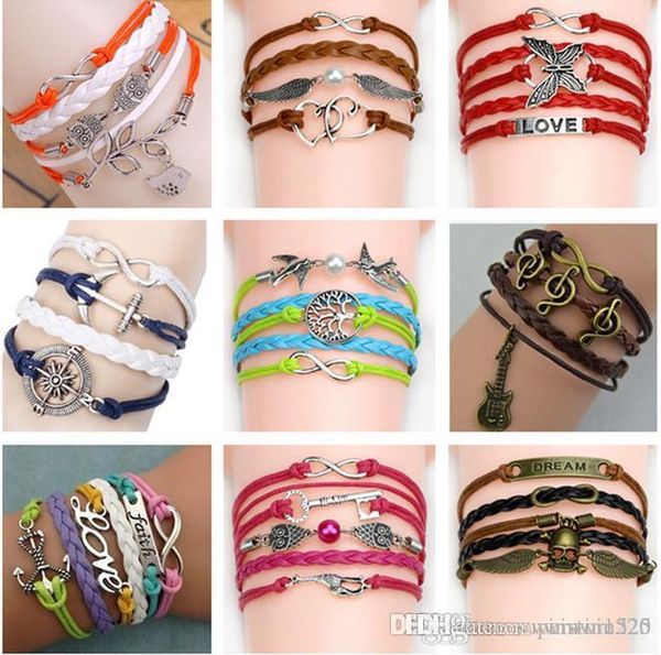 

54 styles bracelets musical note wax cords and leather weave leather bracelet christmas gift ing, Golden;silver