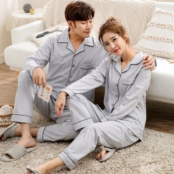 

couples 100% cotton pajamas sets for women 2019 spring long sleeve pyjama sleepwear men loungewear homewear pijama mujer clothes, Blue;gray