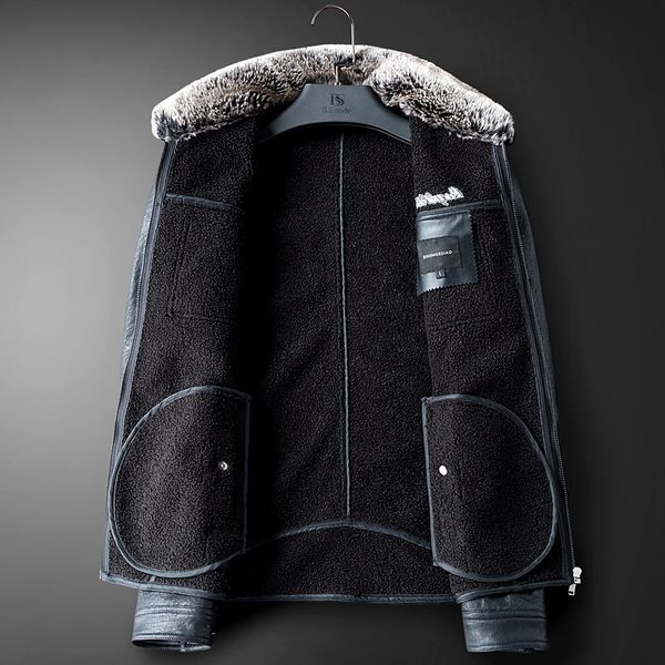 

2018 new style fur men's fur collar leather coat men's jacket korean-style slim fit brushed and thick coat men's handsome fas, Black