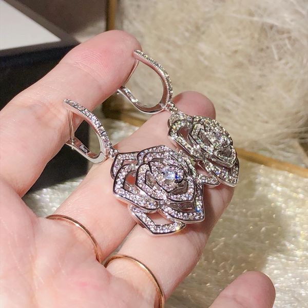

fashion-woman jewelry rose earrings 925 silver flower stud earrings for women love gift ing, Golden;silver