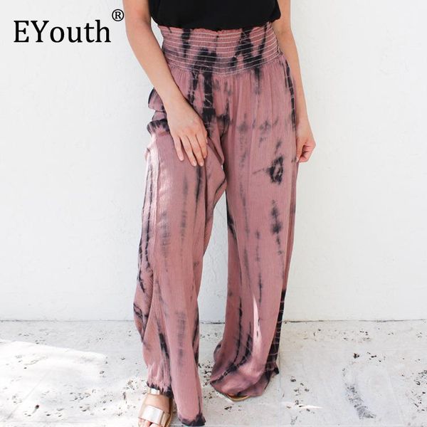 

korean autumn new tie dyed printing casual high waist pants wide leg pants loose chiffon trousers femme, Black;white