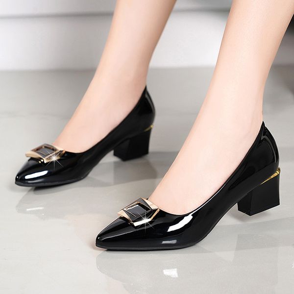 

high heels 2020 woman spring pumps women's shoes pointed toe buckle black thick heel handmade female pumps x0109