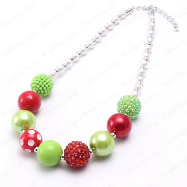 Weihnachten Baby Kinder klobige Perlenkette rot/grün klobige Kaugummi-Halskette im Festival-Stil für kleine Mädchen