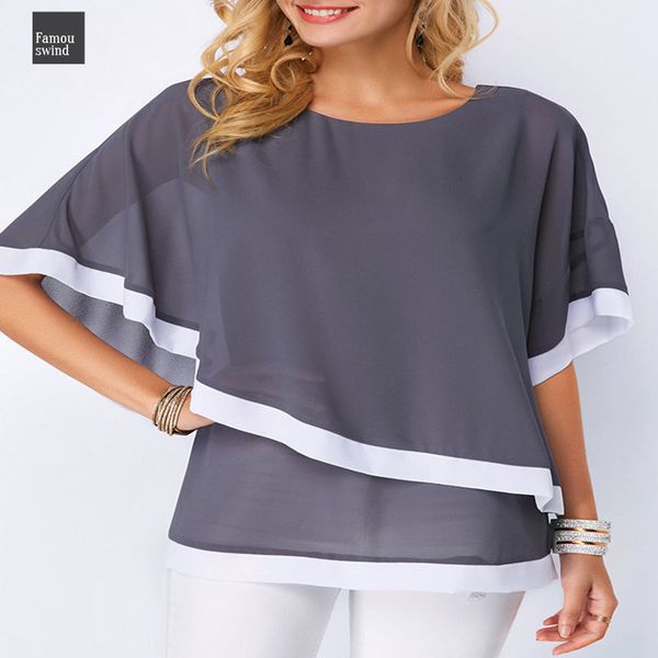 

повседневный лето женская блузка шифон рубашки 2019 втулки летучей мыши строчка нерегулярное сыпучие шифон рубашка топы женщин плюс размер с, White