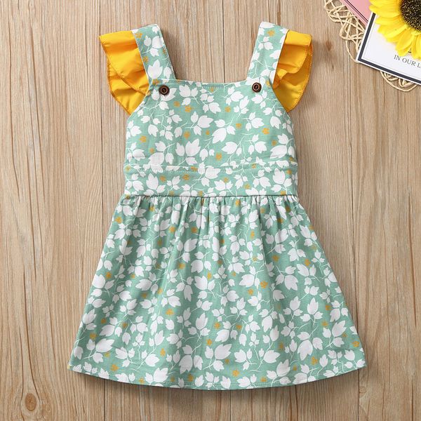 

summer girls dress child flowers printed ruched sleeveless dresses new toddler girls backless lovely casual dress clothes #lr3, Red;yellow