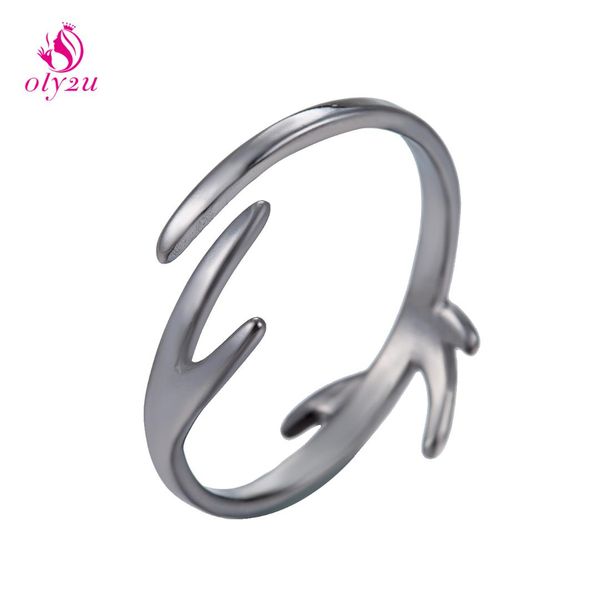 

oly2u punk black color christmas deer antler rings for women girls new year gift cute deer animal horn boho ring, Golden;silver