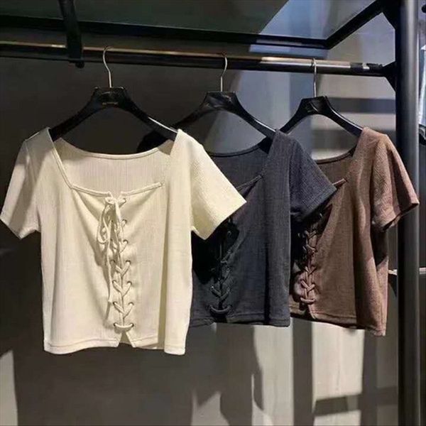 

wzfs203 3 hundred front t-shirt butterfly butterfly and back tie tie bow slim knitted short sleeve t-shirt top, White