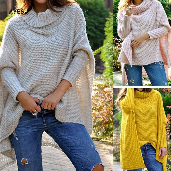 

2019 autumn winter long sweater pullover turtleneck knitted women pull femme loose streetwear knitwear batwing sleeve sweaters, White;black