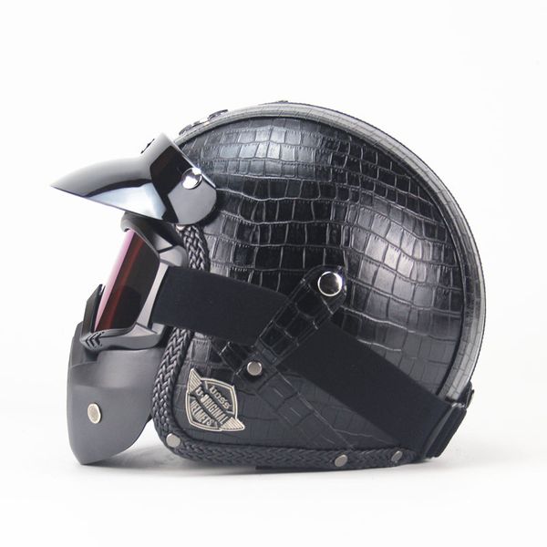 

motorcycle helmets 3/4 leather vintage biker cruiser scooter open face half helmet black