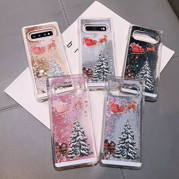 

christmas quicksand liquid блеск телефон чехол для iphone 11 для samsung s10 / s9 / s8 plus s10 lite примечание 10/9/8