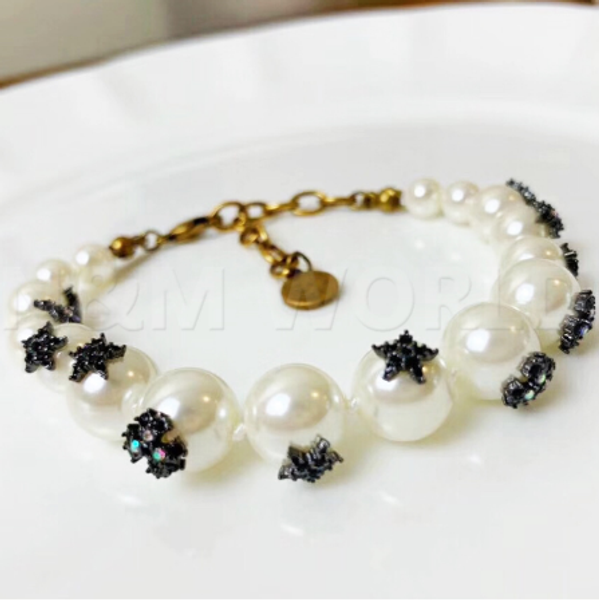 

fashion retro pearl string bracelet letters charm bracelets for women bracelet jewelry wholesale birthday gift, Black