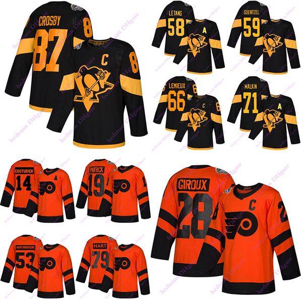 

pittsburgh penguins jerseys 87 sidney crosby 71 evgeni malkin philadelphia flyers jerseys 79 carter hart 28 claude giroux hockey jersey, Black;red