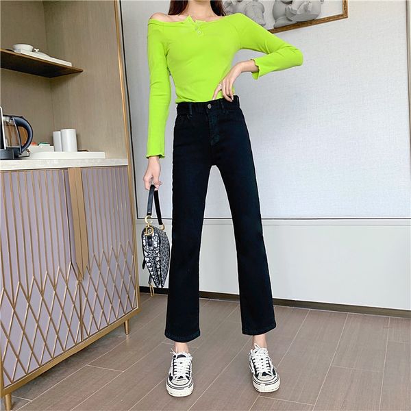 

wither black female straight loose jeans haroun pants, Blue