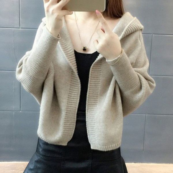 

autumn winter short sweater hooded cardigan fashion warm knitted women cardigans, White