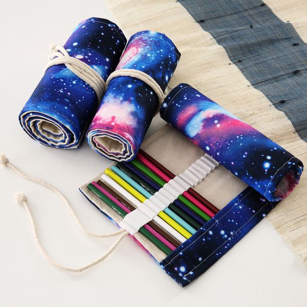

new 36/48/72 holes simple environmental protection canvas pencil bag wrap roll up pencil case stationery storage bag supplies