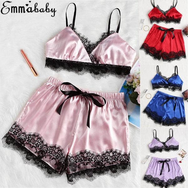 Mulher Sexy Roupa Interior Terno 2 pcs Sexy Pijama de Renda Set Sleeping Terno Pijama Atacado Venda Quente