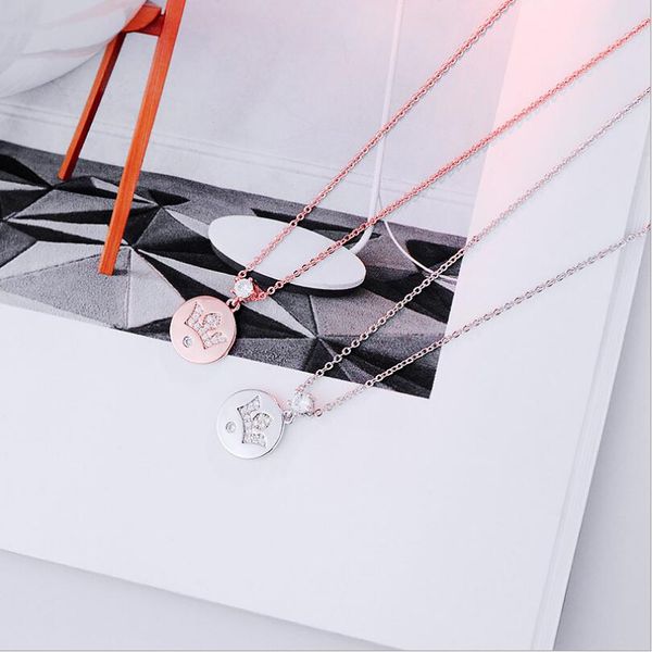 

высокое качество роскошь розовое золото серебро из нержавеющей стали корона дизайн циркон ожерелье женская кристаллическая ключица цепи пода, Silver