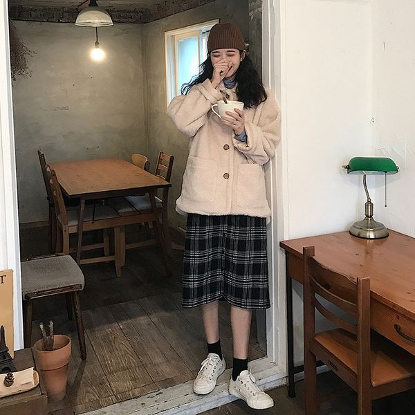 

p shoot korean-style autumn and winter new style versatile loose-fit solid color casual lambs wool cotton coat women's, Blue;black