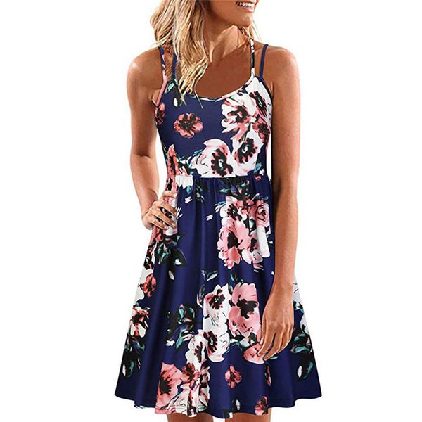 

dress women summer floral sleeveless adjustable spaghetti backless short dress jaycosin new arrival 2020 vestidos plus size, Black;gray