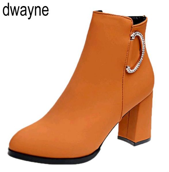 

autumn winter women boots thick heel leather female side zipper shoes vintage fashion ankle boots women shoes zapatos de mujer, Black