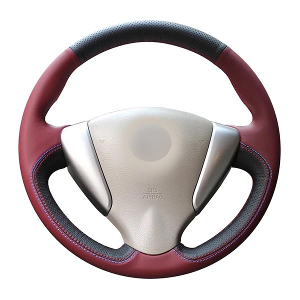 

ручной сшиты черный бордовый кожа замша противоскользящая крышка рулевого управления автомобиля колеса для tiida sylphy 2012-2015 versa 2015