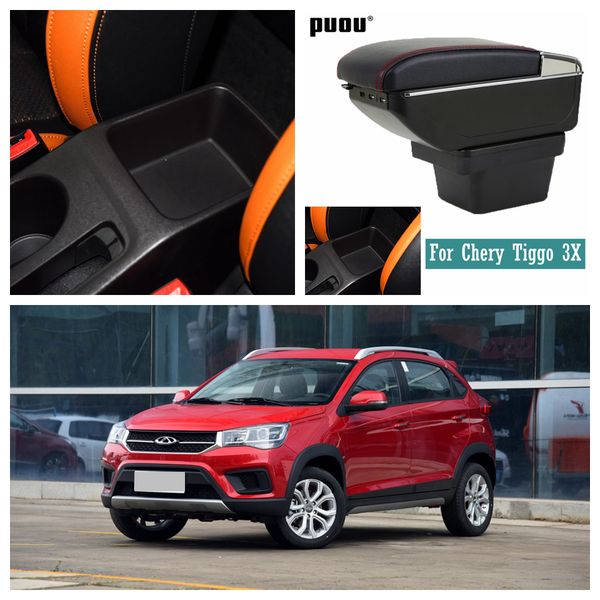 

dual layer heighten armrest for chery tiggo 3x pu leather centre console storage box ashtray cup holder accessories