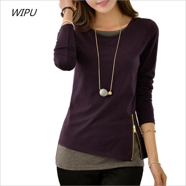 

2019 new t shirt women korean version long sleeve t-shirt female slim fake two tee knitting shirt blusa plus size s-5xl blusas, White