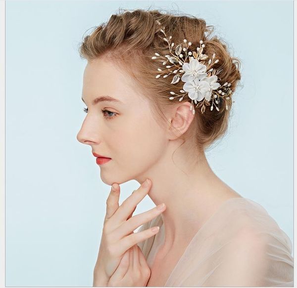 

bride headdress pearl hair band hoop european and american bridesmaids wedding white yarn flower jewelry, Silver