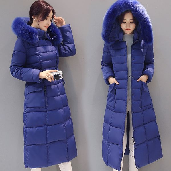 

cotton warm women's parka wadded coat x-long pure colors womens winter jackets and coats fur hooded plus xxxxl xc010, Black