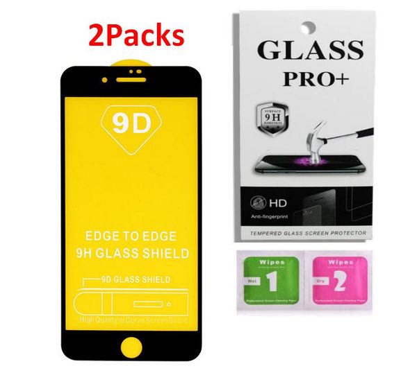 

2packs for iphone 11 pro xs max x 8 7 plus full cover tempered glass screen protector with retail package