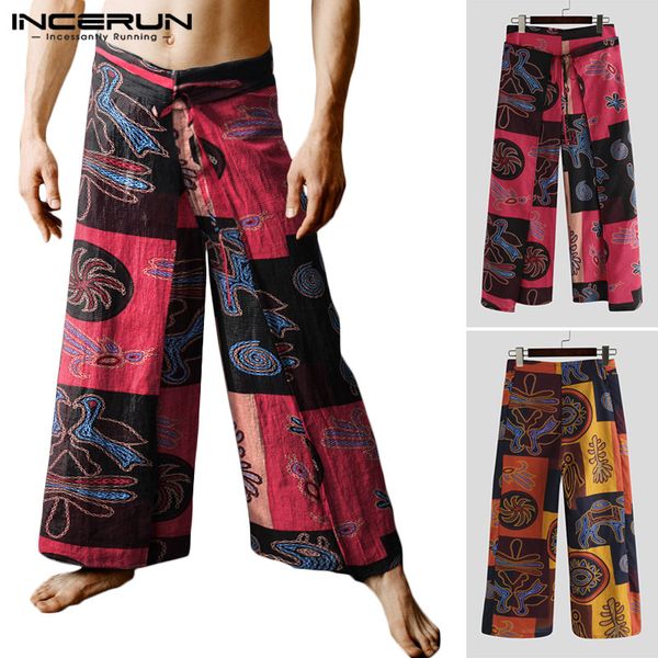 

incerun старинные мужчины брюки цветочный печатных кружева бегунов широкий хлопок мешковатые танцевальные брюки мужчины свободного покроя ры, Black