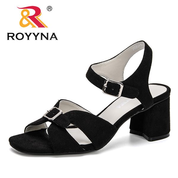 

sandals royyna 2021 style woman summer fashion flock wedges pumps female high heels buckle strap gladiator women solid shoes, Black