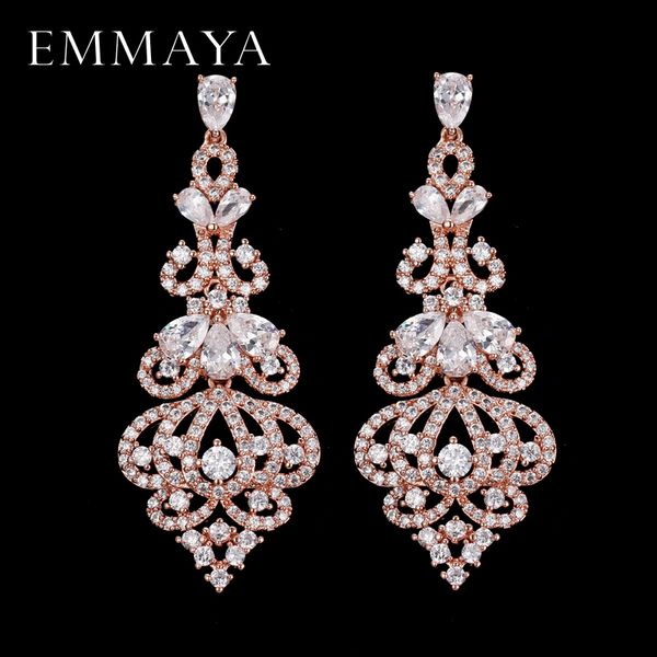 

emmaya elegent вечерний ужин часть свадебные украшения роскошные длинные cz кристалл большой падение мотаться серьги для невест, Golden