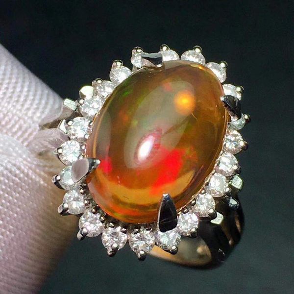 

opal ring fine jewelry pt900 platinum jewelry mexico origin natural fire opal 3.96ct gemstones female rings for women fine ring, Golden;silver