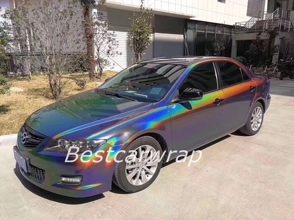 Regenboog Psychedelische Gloss Flip Vinyl Luchtbel Gratis Top kwaliteit met Low tack lijm Voor hele auto Wrap die 1.52x20m 5x67ft