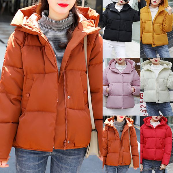 

women warm parkas coats 2019 winter hooded solid jackets female short loose short coats casual oversized zippe women streetwears, Black