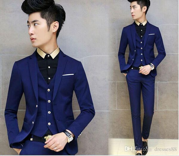 

новые поступления две кнопки royal blue groom смокинги notch отворот groomsmen мужчины свадебные смокинги ужин выпускные костюмы (куртка + б, Black;gray