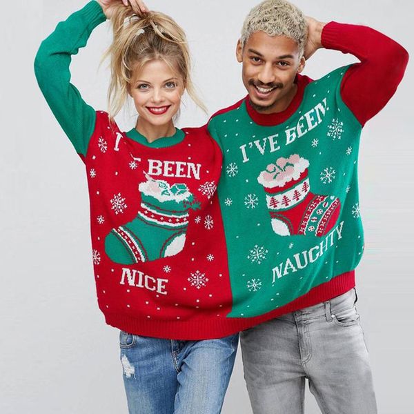 

two person letter print xmas couples pullover novelty christmas blouse shirt shirt sweater male xmas femme ugly, White;black