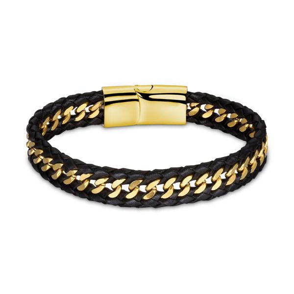 

новые мужские браслет кожаный плетеный титана стали магнитный пряжка дизайн простой и элегантный ремешок темперамент аксессуары, Golden;silver