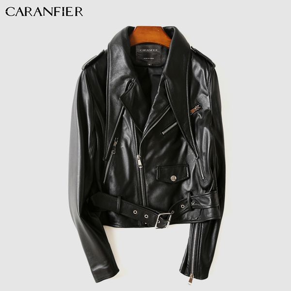 

real leather jacket women fashion wrap jacket coat women sheep genuine leather jackets female ladies jaqueta feminina, Black