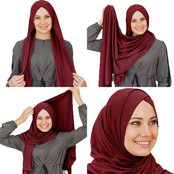 

women cotton muslim headscarf instant jersey scarf hijab full cover wrap head scarfs islamic femme foulard ready one piece hijab, Red