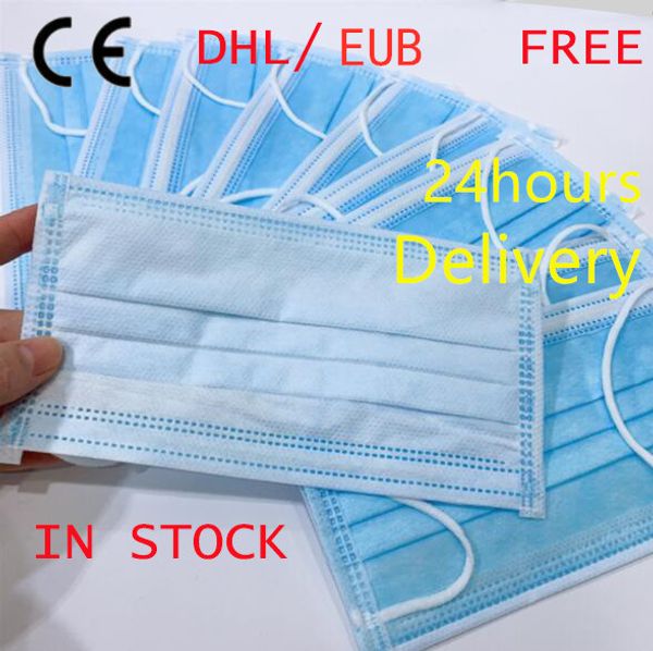 

250pcs dhl or eub ng 2020 blue 3ply disposable face masks non-woven elastic earloop dustproof adjustable outdoor masks
