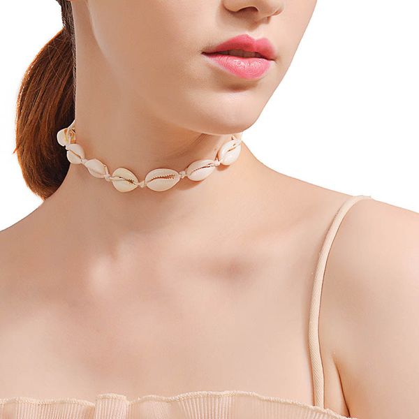 Neue Muschel Strand Muschel Halsband Halskette für Frauen Boho handgemachte Muschel Schnur Seil Ketten Sommer Schmuck in großen Mengen