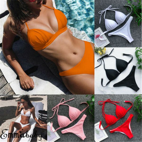 

summer solid bikini set women swimwear push up bra swimsuit pleated wave shape triangle bather suit women swimming suit biquini