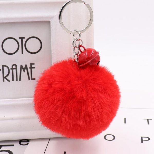 

lovely pompom keychains faux fur fluffy puff ball pendants keyring fashion bell, Silver